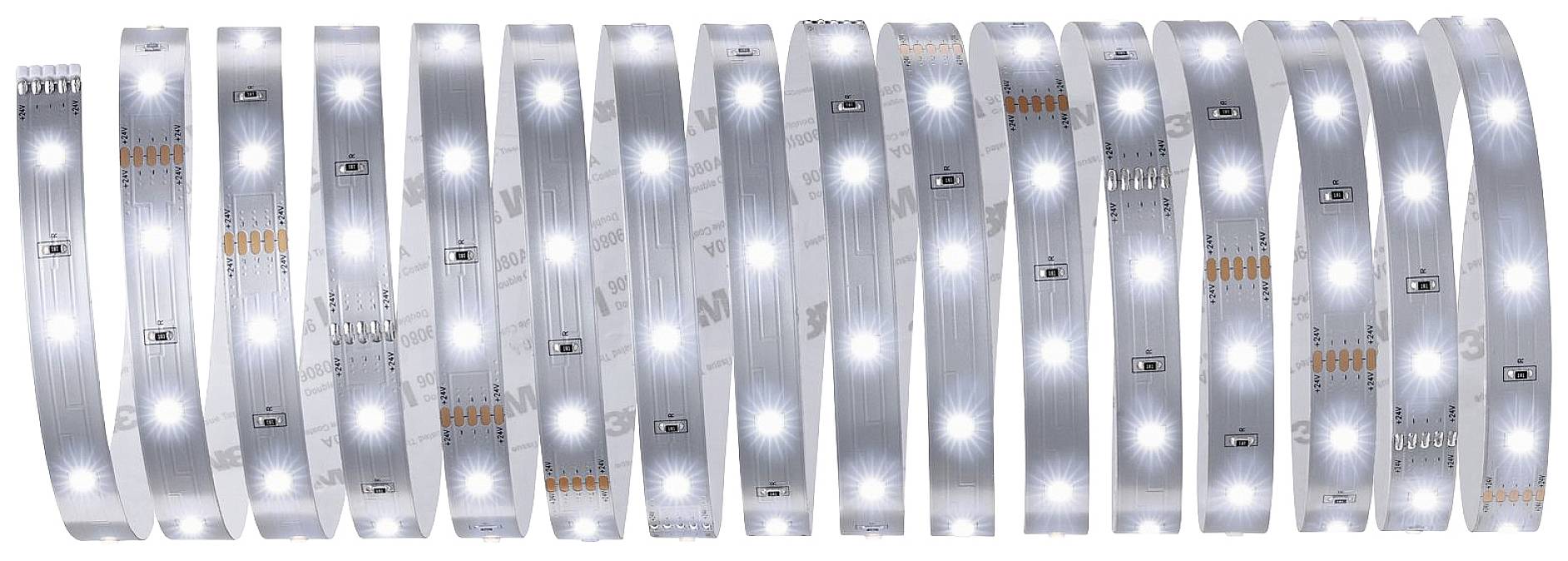 Rad svetelných bielych LED pásov v tvare písmena S. Ideálne na dekoratívne osvetlenie priestoru.