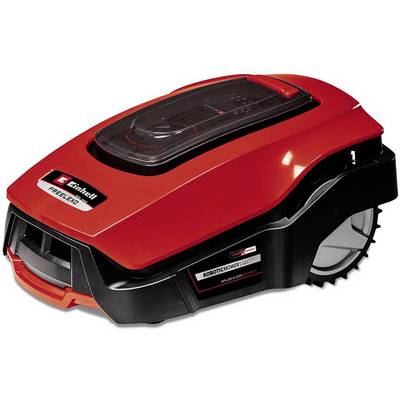 Červený robotický kosačkový robot s čiernym detailom, s bočným nápisom 'Robot Mover', na bielom pozadí.