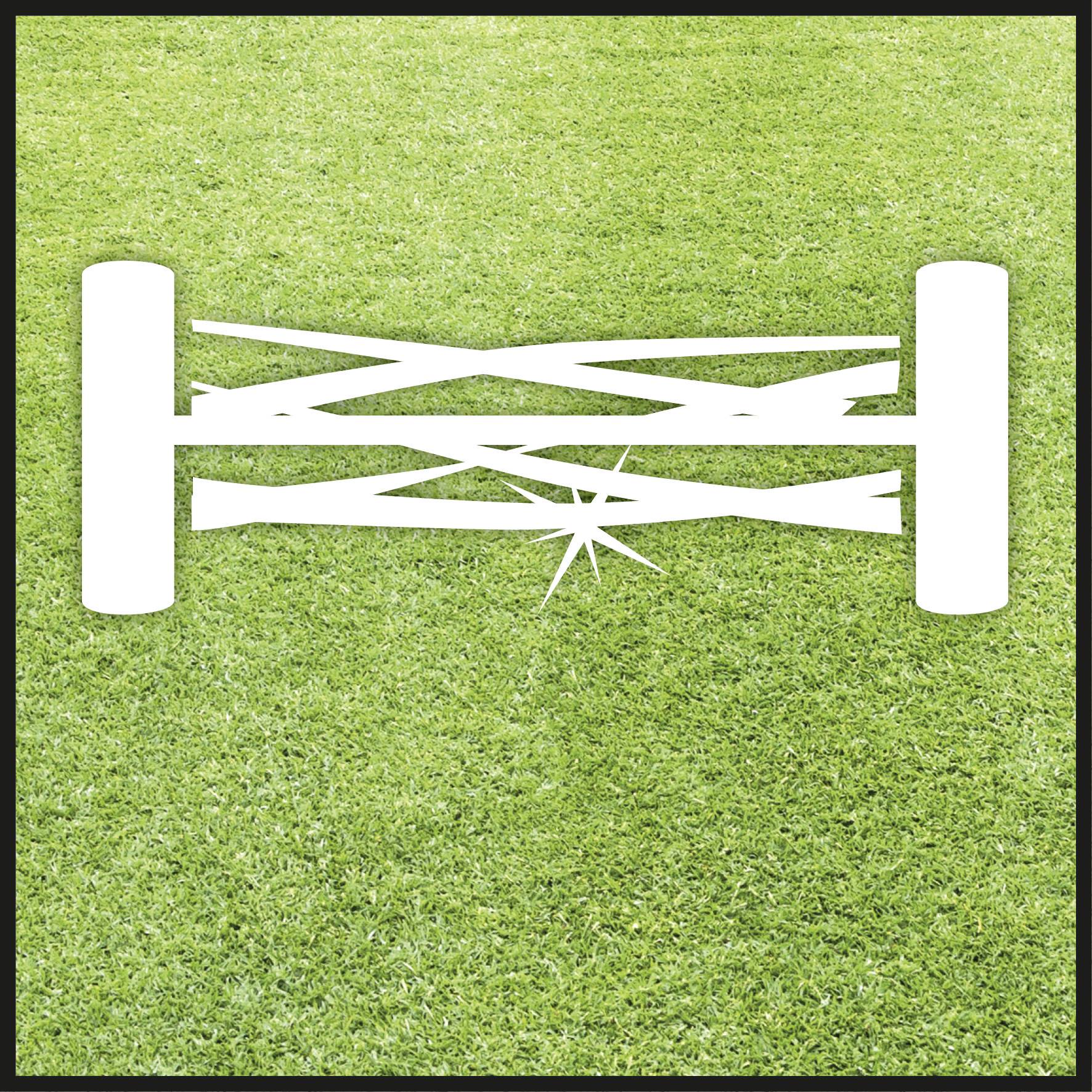 Biele symbol zobrazuje tvar rozbitého skleného úlomku uprostred dvoch horizontálnych línií na zelenom pozadí.