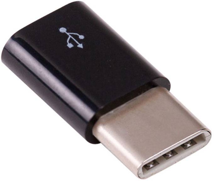 Čierny USB-C adaptér s USB symbolom. Adaptér slúži na pripojenie zariadení z USB na USB-C.