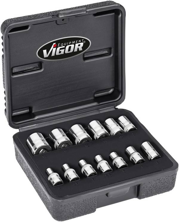 Vigor  sada nástavcov pre nástrčný kľúč, metrický, 1/4" (6,3 mm), V7514/13