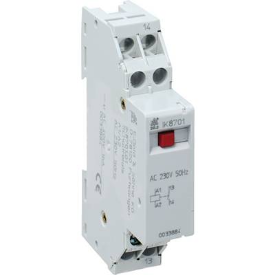 Elektrické relé s technickým označením 'AC 230V 50Hz'. Zobrazuje rôzne pripojovacie svorky a schému zapojenia.