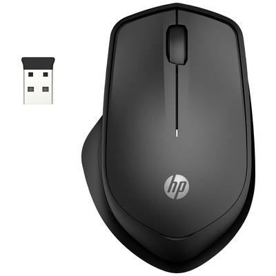 Čierna bezdrôtová myš HP s USB prijímačom.