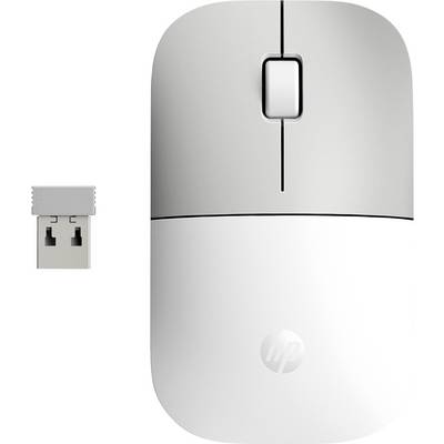 Bezdrôtová biela počítačová myš s USB prijímačom, vhodná na pripojenie k počítaču alebo laptopу.
