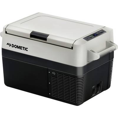 Chladiaci box od Dometic, čierno-biely, s ovládacími prvkami na boku.