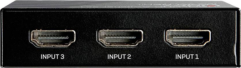 Zariadenie s tromi HDMI vstupmi, označenými zľava doprava ako 'INPUT 3', 'INPUT 2' a 'INPUT 1'.