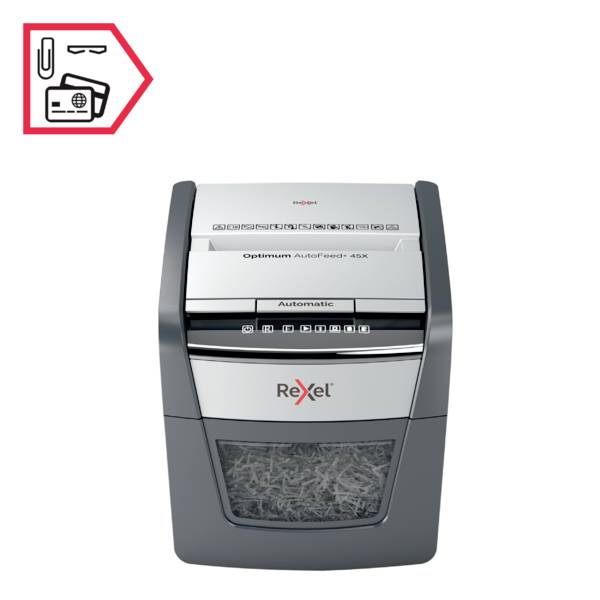 Rexel Optimum AutoFeed 45X skartovačka mikrorez 4 x 28 mm 20 l Počet listov (max.): 45 listov Krížový rez kancelárske sp-5