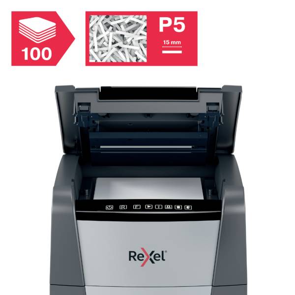 Rexel Optimum AutoFeed+ 100M skartovačka mikrorez 2 x 15 mm 34 l Počet listov (max.): 100 listov Krížový rez kancelárske-4