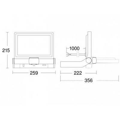 Diagram elektronického zariadenia s rozmermi: výška 215 mm, šírka 259 mm, hĺbka 356 mm. Zobrazuje bočný a predný pohľad.