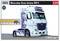 Model nákladného vozidla: Mercedes Benz Actros MP4 v mierke 1:24. Biely s modrým levím dizajnom. Súčasť série "Show Trucks", 26,9 cm.