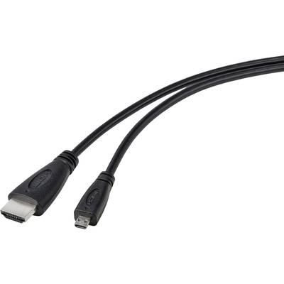 HDMI kábel so štandardným a micro konektorom, čierny, na bielom pozadí, zobrazuje kompatibilitu pre rôzne zariadenia.