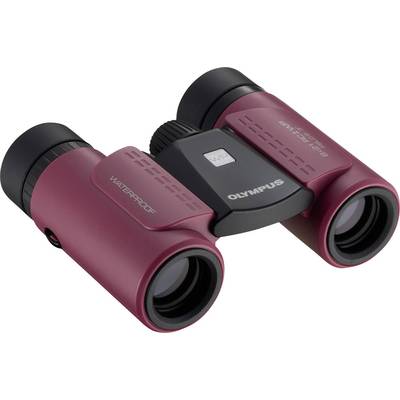 Červený, vodotesný ďalekohľad od Olympusu s 8-násobným priblížením, vhodný pre outdoorové aktivity.