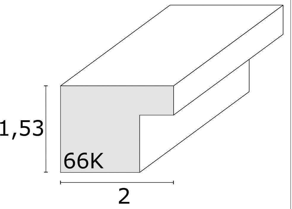 Obdĺžnikový blokový diagram s rozmermi: výška 1,53, dĺžka 2. Text '66K' na tieňovanom povrchu.