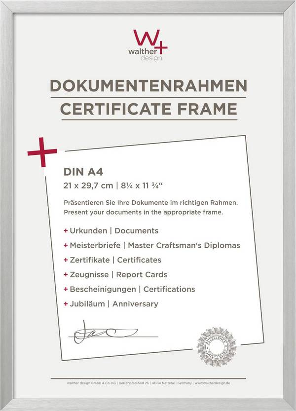 walther+ design AJ130S vymeniteľný fotorámček Formát papiera: A4  strieborná