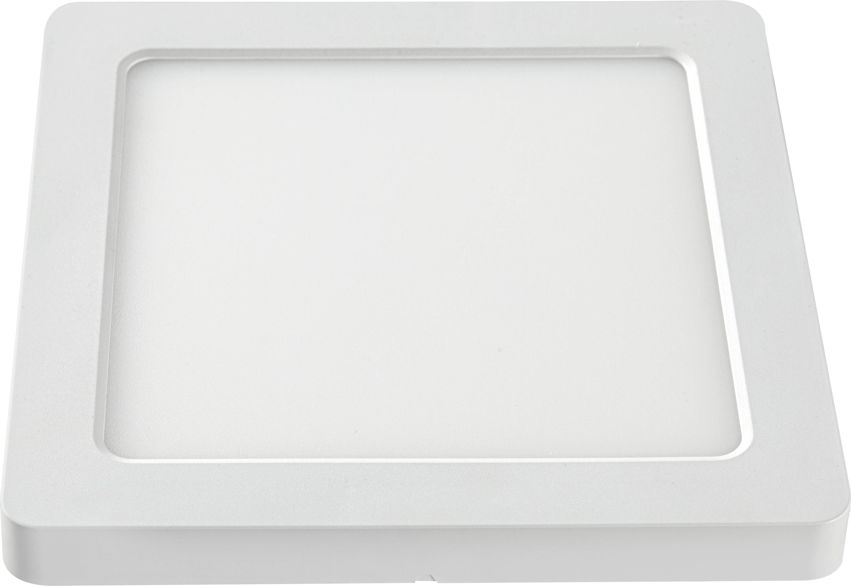 Štvorcový, plochý, biely LED svetelný panel na stropnú montáž s jednoduchým dizajnom, vhodný do moderných interiérov.