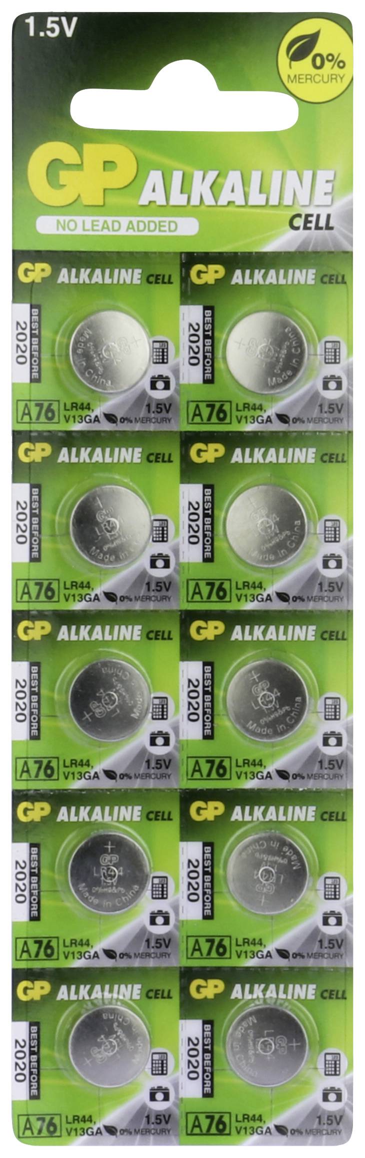Balenie GP Ultra+ A76 Gombíkových Článkov: 5 Batérií, 1,5 V alkalických, Dlhá Životnosť.