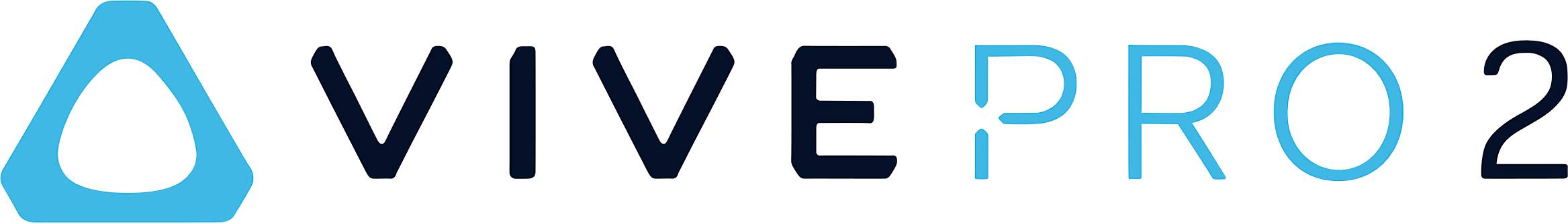Logo 'VIVE PRO 2' v modrej a čiernej farbe na bielom pozadí.