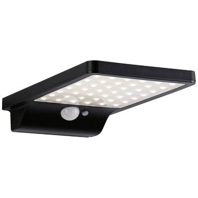 Čierna LED solárna lampa s integrovaným pohybovým senzorom, primárne určená do exteriérov.