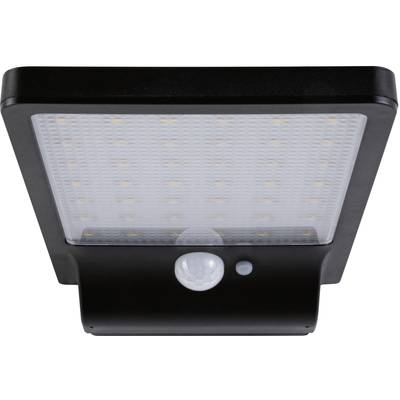 Obdĺžniková, čierna vonkajšia LED lampa so zabudovaným pohybovým senzorom, smerujúca nadol.