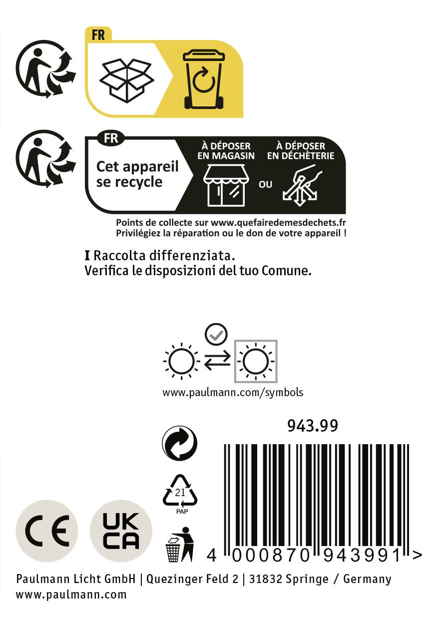 Zariadenie sa recykluje. Skontrolujte miestne predpisy pre likvidáciu. Viac informácií na www.quefairedemesdechets.fr.