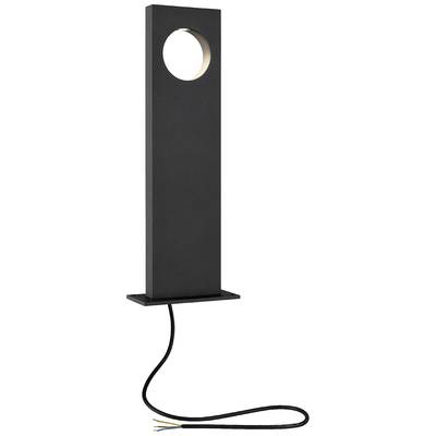 Čierna, obdĺžniková vonkajšia lampa s kruhovým otvorom v hornej časti a viditeľným káblom na spodnej strane, určená na osvetlenie záhrady.