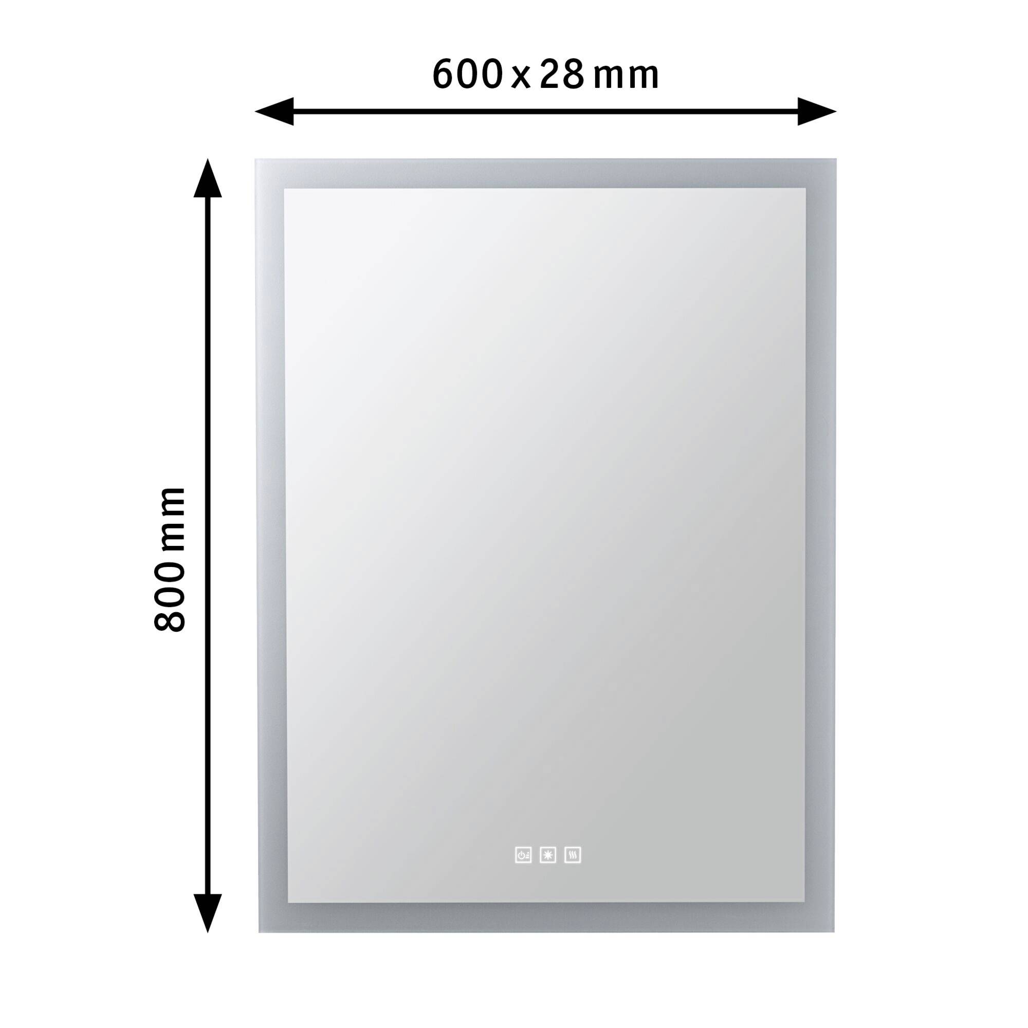 Obdĺžnikové zrkadlo s rozmermi 600 mm x 800 mm. Šírka rámu je 28 mm.
