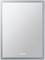 Obdĺžnikové zrkadlo na stene s úzkym strieborným rámom. V spodnej časti sú tri nenápadné symboly pre dotykové ovládacie prvky.