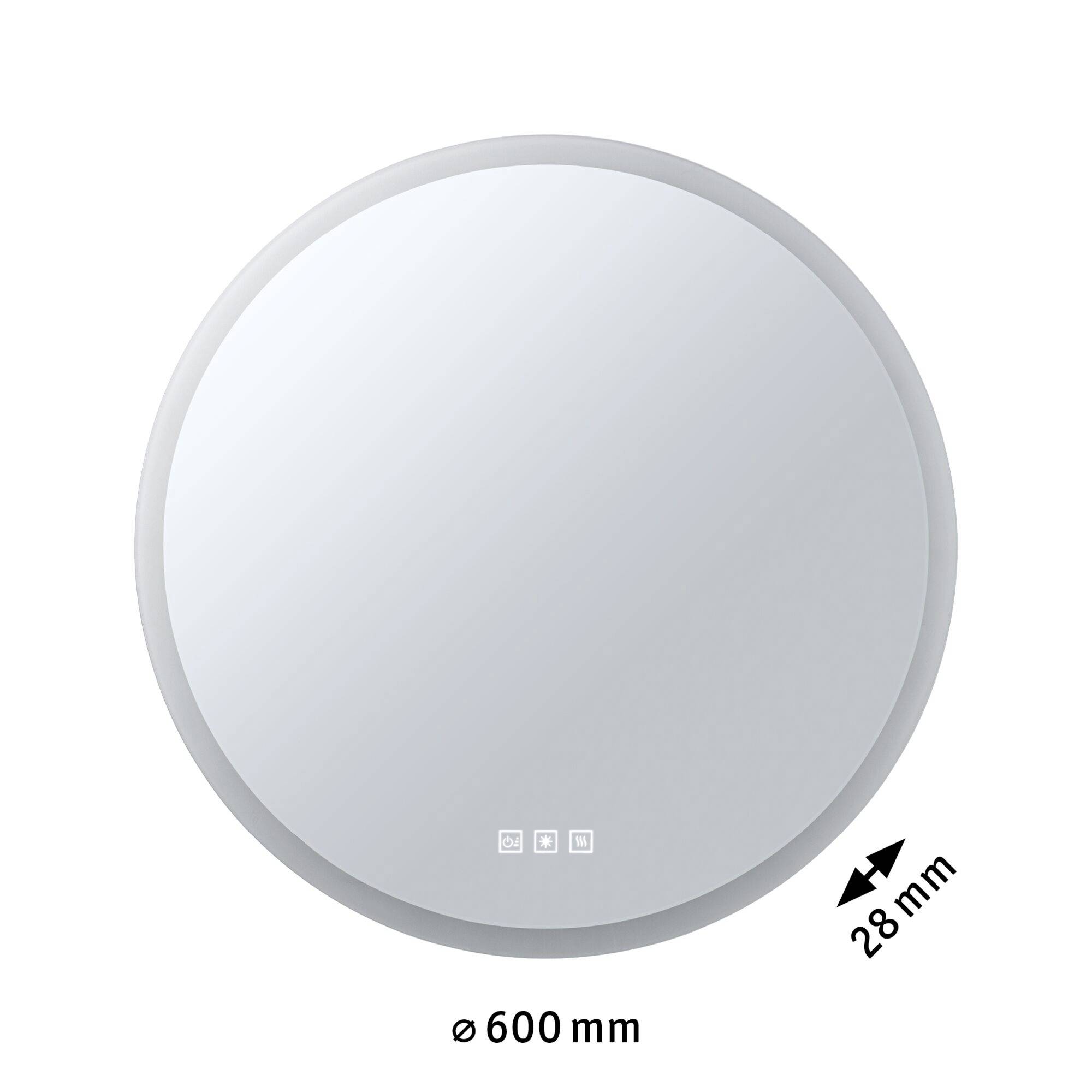 Guľatý zrkadlový povrch s priemerom 600 mm a hĺbkou 28 mm.