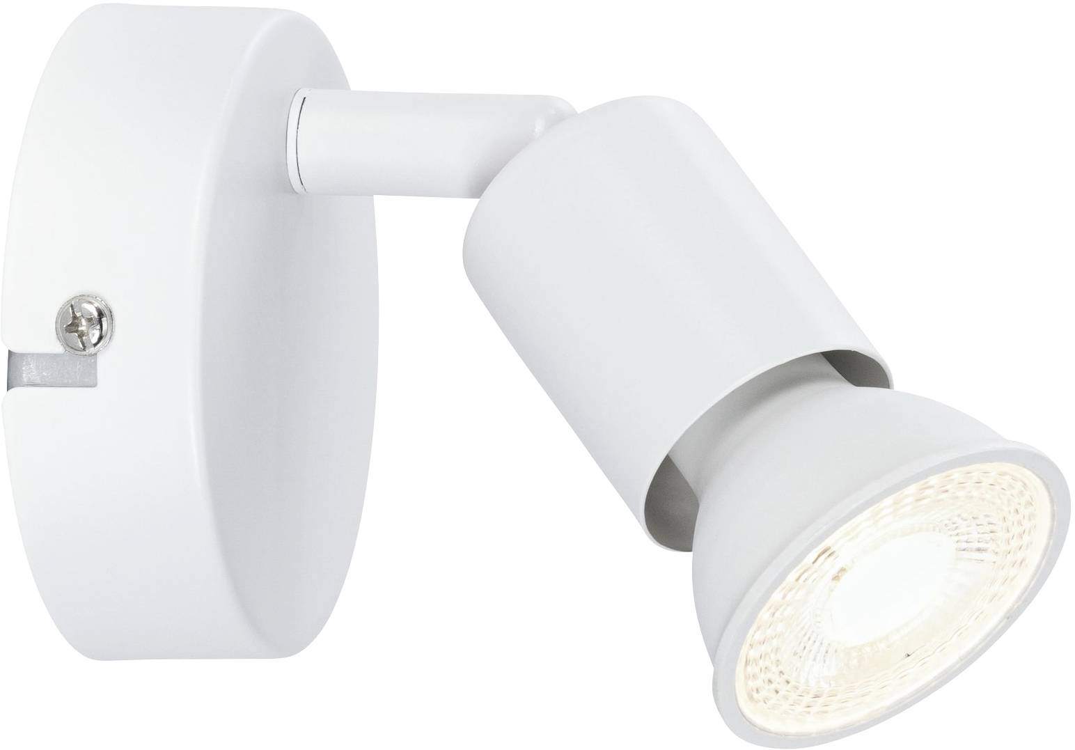 Biela, moderná nástenná lampa s nastaviteľnou hlavicou, ideálna na cielenú priestorovú osvetlenie.