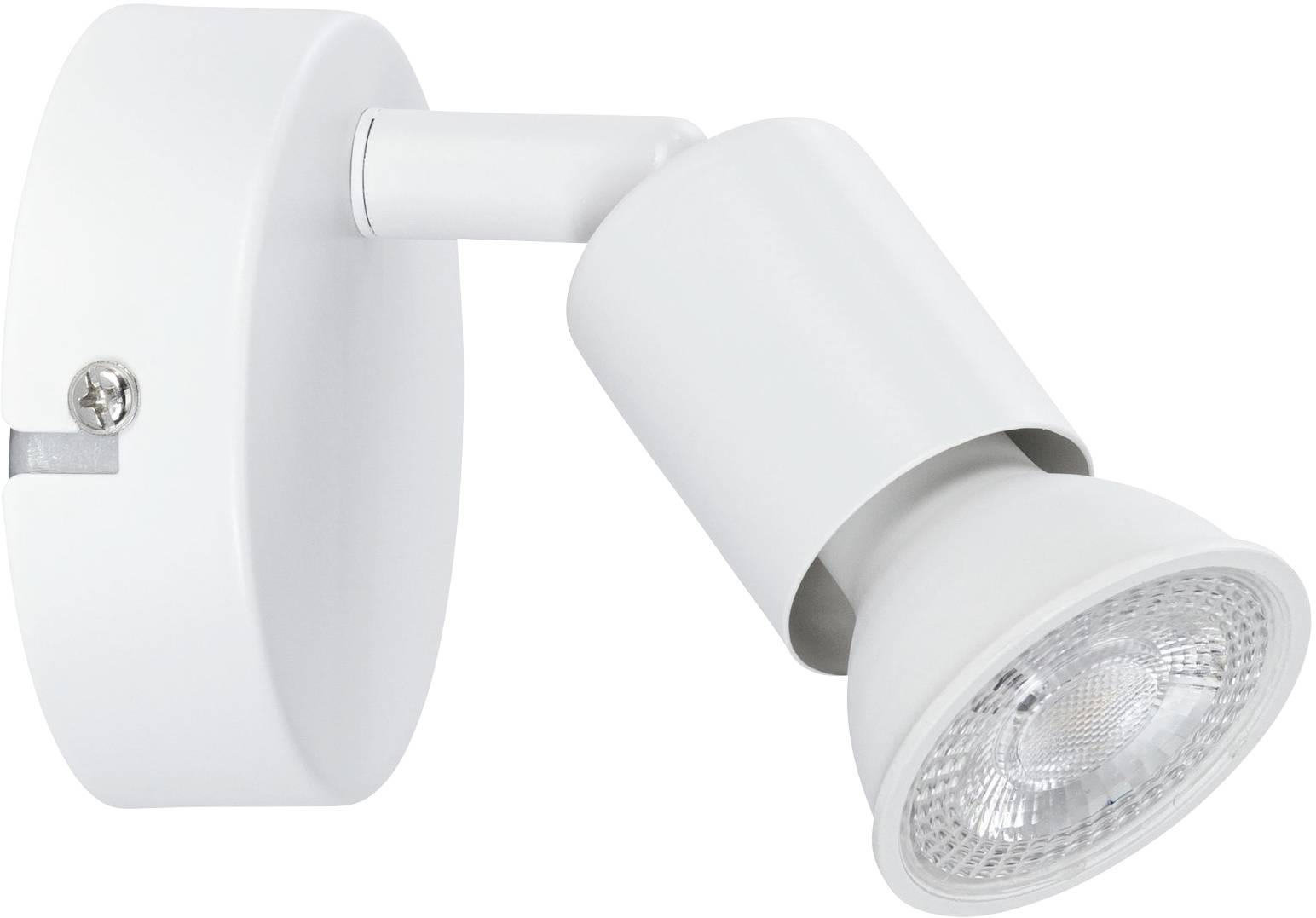 Biela nástenná lampa s nastaviteľnou hlavicou, vhodná na cielené osvetlenie priestoru. Minimalistický dizajn.