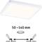 Štvorcové stropné svietidlo s montážnym návodom: výrez pre osvetlenie rozšíriteľný od 50 do 140 mm.