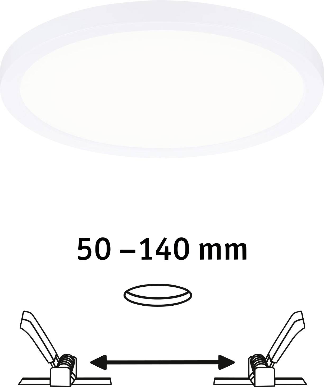 Okrúhly LED panel, vhodný pre veľkosti otvorov medzi 50 a 140 mm. Obsahuje svorky pre jednoduchú montáž.