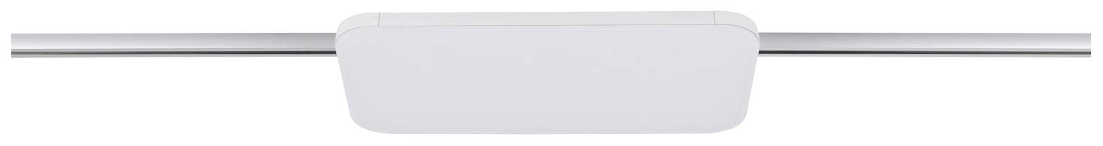 Biela, obdĺžniková stropná lampa so zaoblenými rohmi, namontovaná na tyči.