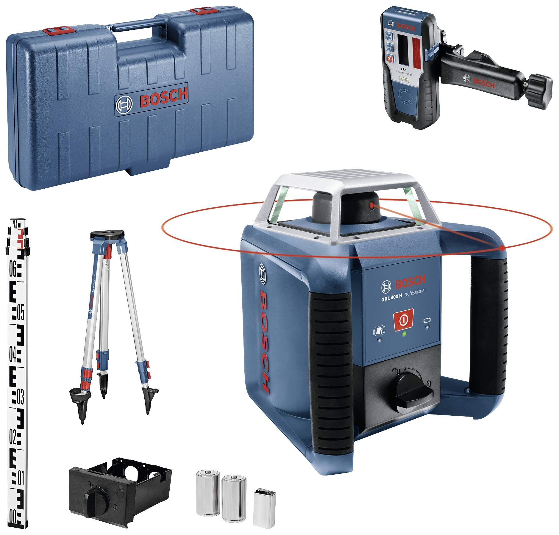 Bosch Professional GRL 400 H Set Rotationslaser inkl. stativ, inkl. lasermottagare Räckvidd (max.): 400 m