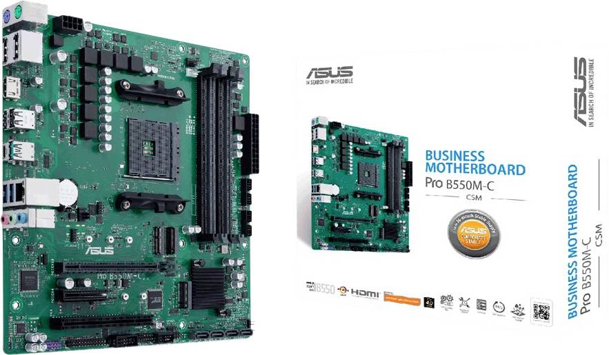 Asus PRO B550M-C/CSM Mainboard Attacco (PC) AMD AM4 Fattore di forma (dettagli) Micro-ATX Chipset della scheda madre AMD® B550