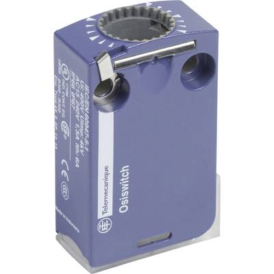 Modrý Telemecanique Osiswitch spínač s nápisom a symbolmi, zobrazený z bočnej strany.