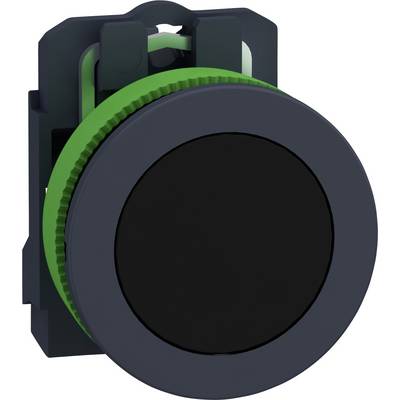 Čierny a zelený stláčací gombík v jednej schránke, pravdepodobne súčasť elektronického ovládacieho panela.