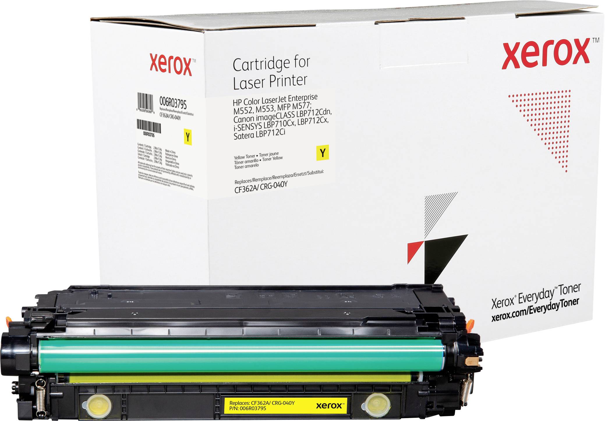 Tonerová kazeta pre laserové tlačiarne Xerox v žltom obale. Vhodná pre rôzne modely HP Color LaserJet.
