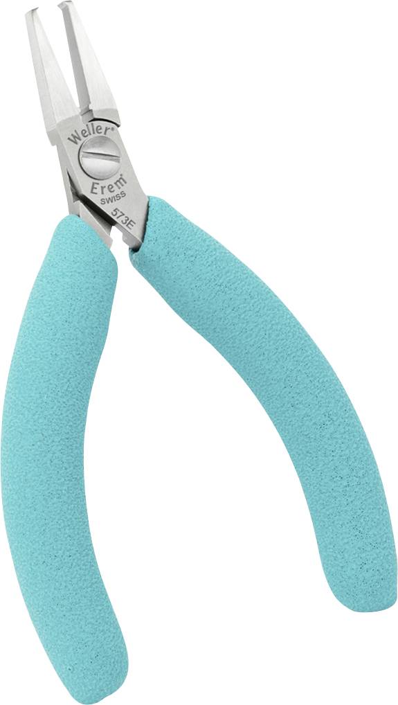 Kliešte s tyrkysovými rúčkami a úzkou špičkou, vhodné pre presné práce v elektronike alebo jemnej mechanike.