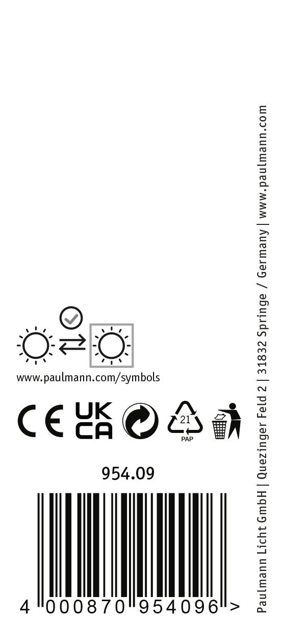 Čiarový kód etikety lampy so symbolmi na reguláciu svetla, informáciami o spoločnosti, symbolmi recyklácie a certifikácie.