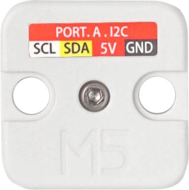 Biely elektronický modul s nápisom 'PORT. A, I2C' a farebne kódovanými oblasťami pre 'SCL', 'SDA', '5V' a 'GND', dva upevňovacie otvory.