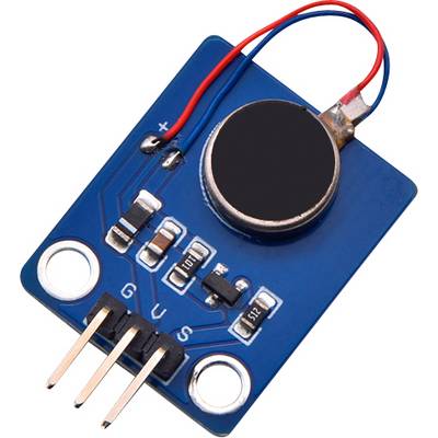 Elektretový mikrofónny zosilňovací modul na modrej doske PCB, označený písmenami 'G, U, S' vedľa pripájacích pinov.