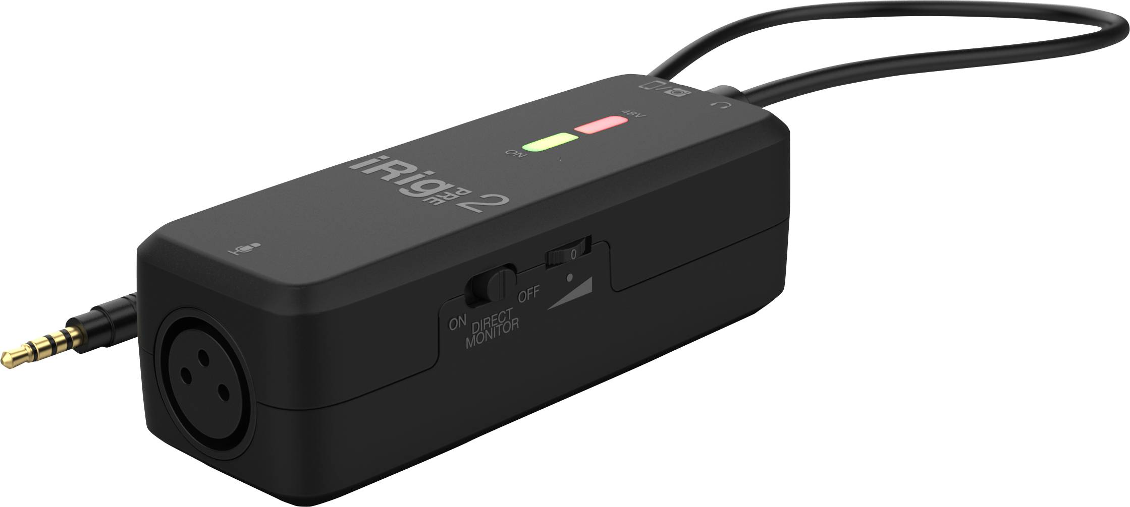 Adaptér s XLR a 3,5 mm konektormi, prepínačom 'Thru/FX' a 'Gain', vhodný pre audio rozhrania alebo mobilné nahrávanie.