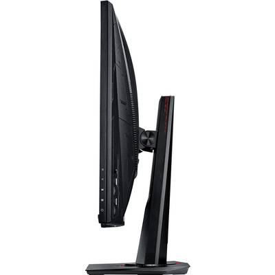 Čierny počítačový monitor s elegantnným dizajnom, pohľad z boku. Obrazovka je upevnená na stabilnom podstavci.