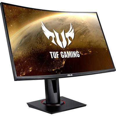 Zakrivený herný monitor ASUS TUF Gaming s logom TUF Gaming na pozadí vesmíru.