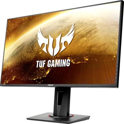 Herný monitor ASUS TUF Gaming s veľkou, jasne svietiacou obrazovkou. Logo 'TUF Gaming' je zobrazené pred pozadím vesmíru.