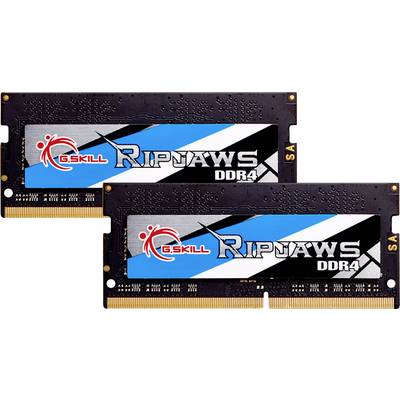Dva pamäťové moduly G.Skill Ripjaws DDR4, dizajnovo stvárnené v čiernej a modrej farbe. Poskytujú vysokú kapacitu pamäte pre počítače.