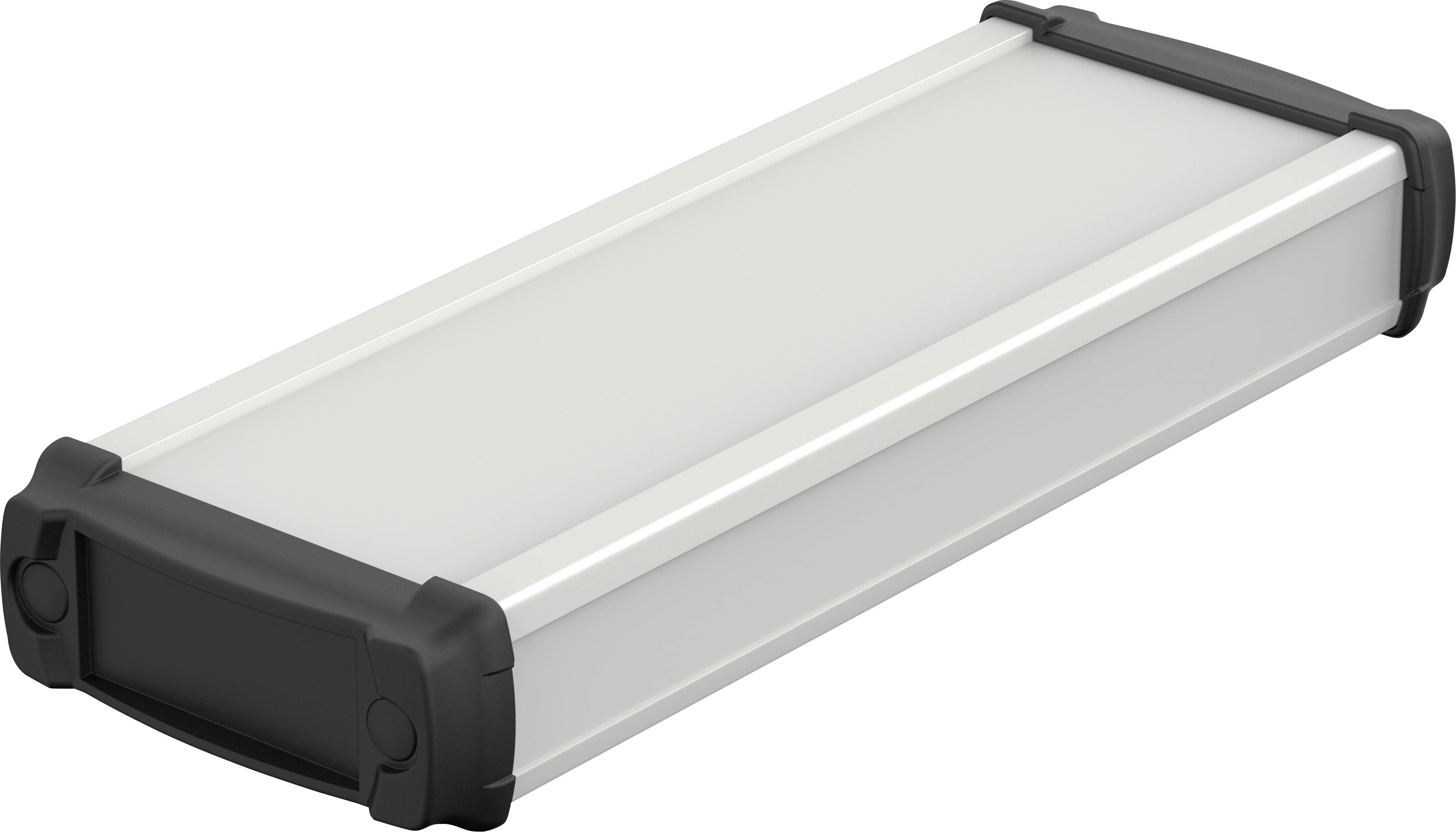 Obdĺžniková biela LED lampa s čiernymi koncovkami, vhodná na osvetlenie interiérov.
