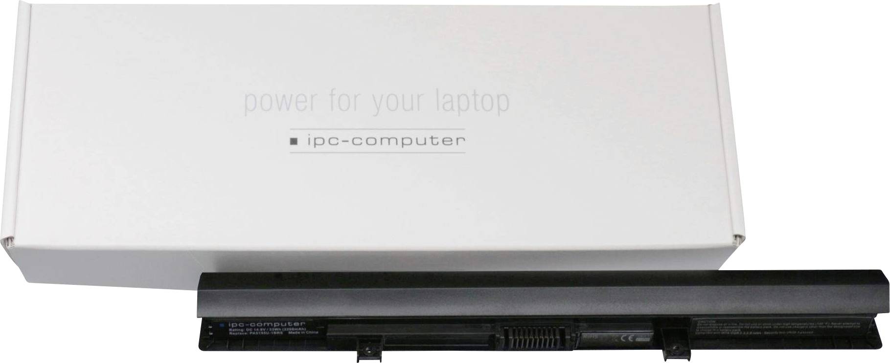 Na bielom kartóne je pred čiernou batériou do laptopa napísané „Energia pre váš notebook".