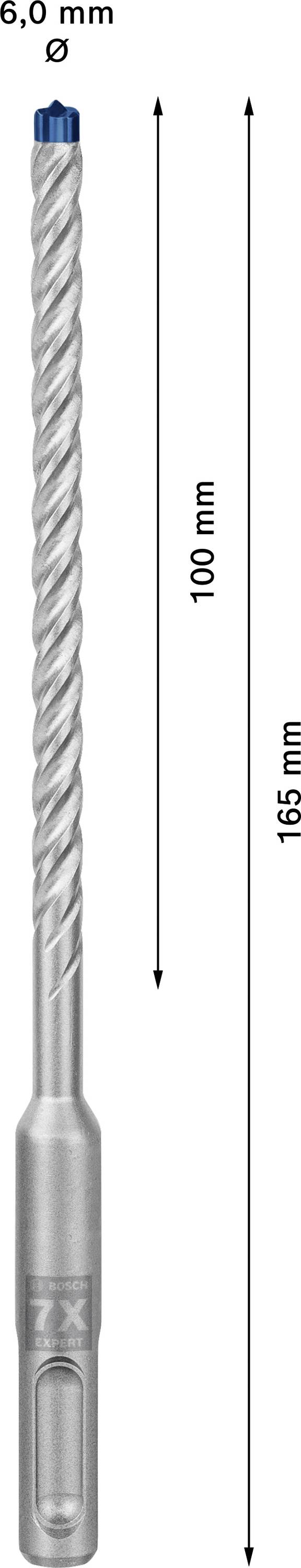 Vrták 6,0 mm s celkovou dĺžkou 165 mm a pracovnou dĺžkou 100 mm, špirálový dizajn.
